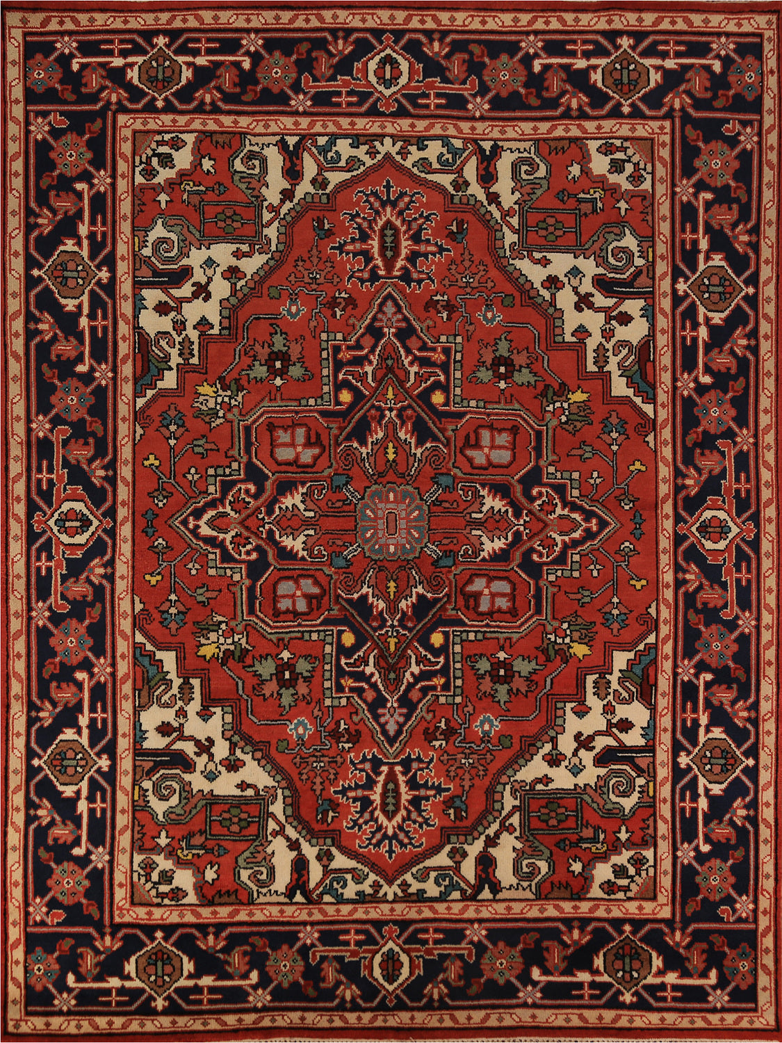 Orange Wool Geometric Heriz Serapi Indian Area Rug 8x10