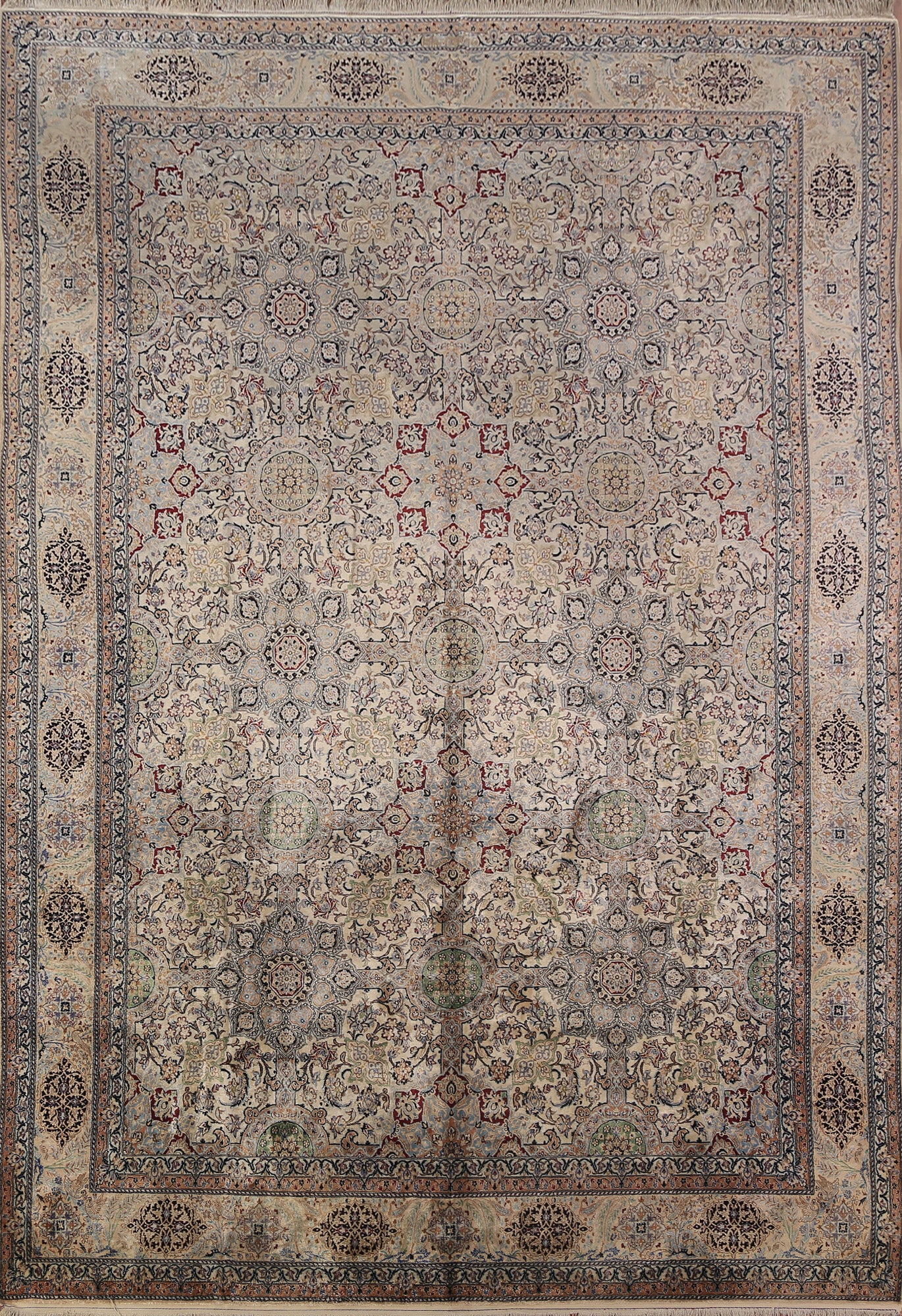 Vintage 100% Silk Handmade Nain Persian Area Rug 7x11