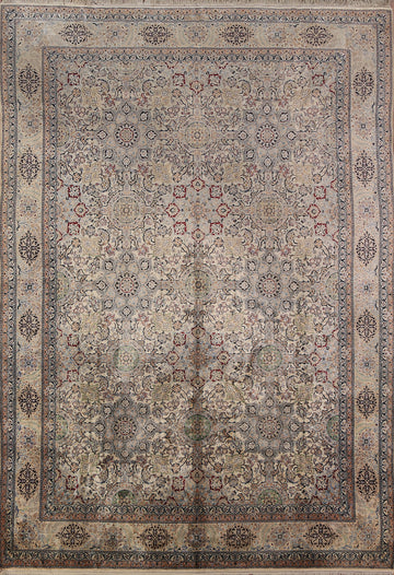 Vintage 100% Silk Handmade Nain Persian Area Rug 7x11