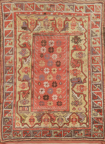 Pre-1900 Antique Vegetable Dye Wool Oushak Turkish Rug 4x5