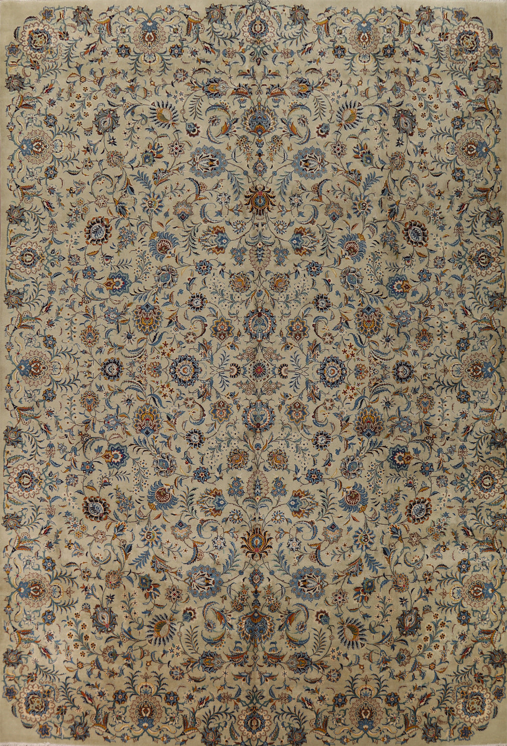 Vegetable Dye Floral Signed Kashan Persian Large Rug 11x15