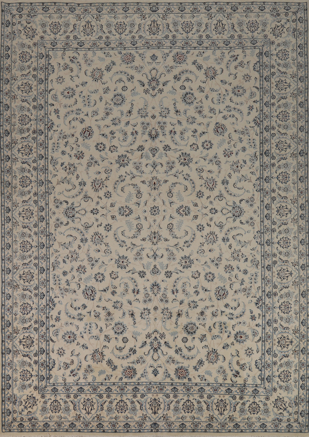 Wool & Silk Vegetable Dye Floral Nain Persian Area Rug 8x11