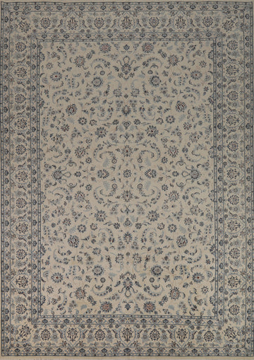 Wool & Silk Vegetable Dye Floral Nain Persian Area Rug 8x11