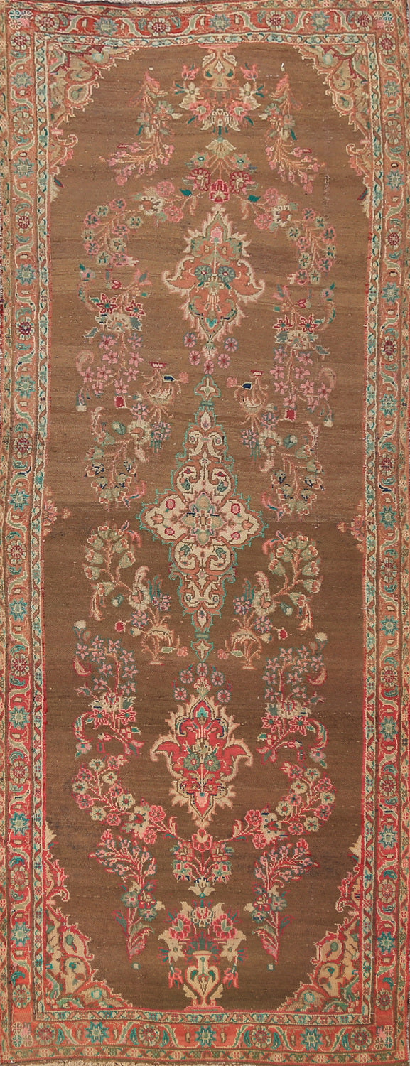 Brown Floral Mahal Persian Runner Rug 3x11