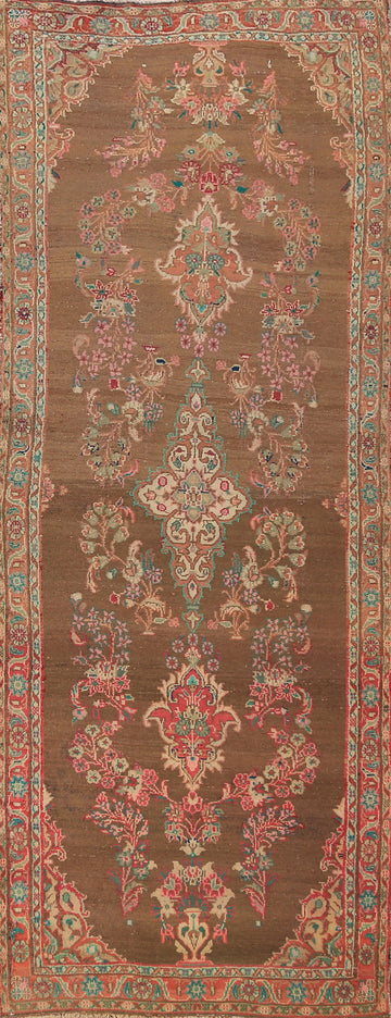 Brown Floral Mahal Persian Runner Rug 3x11