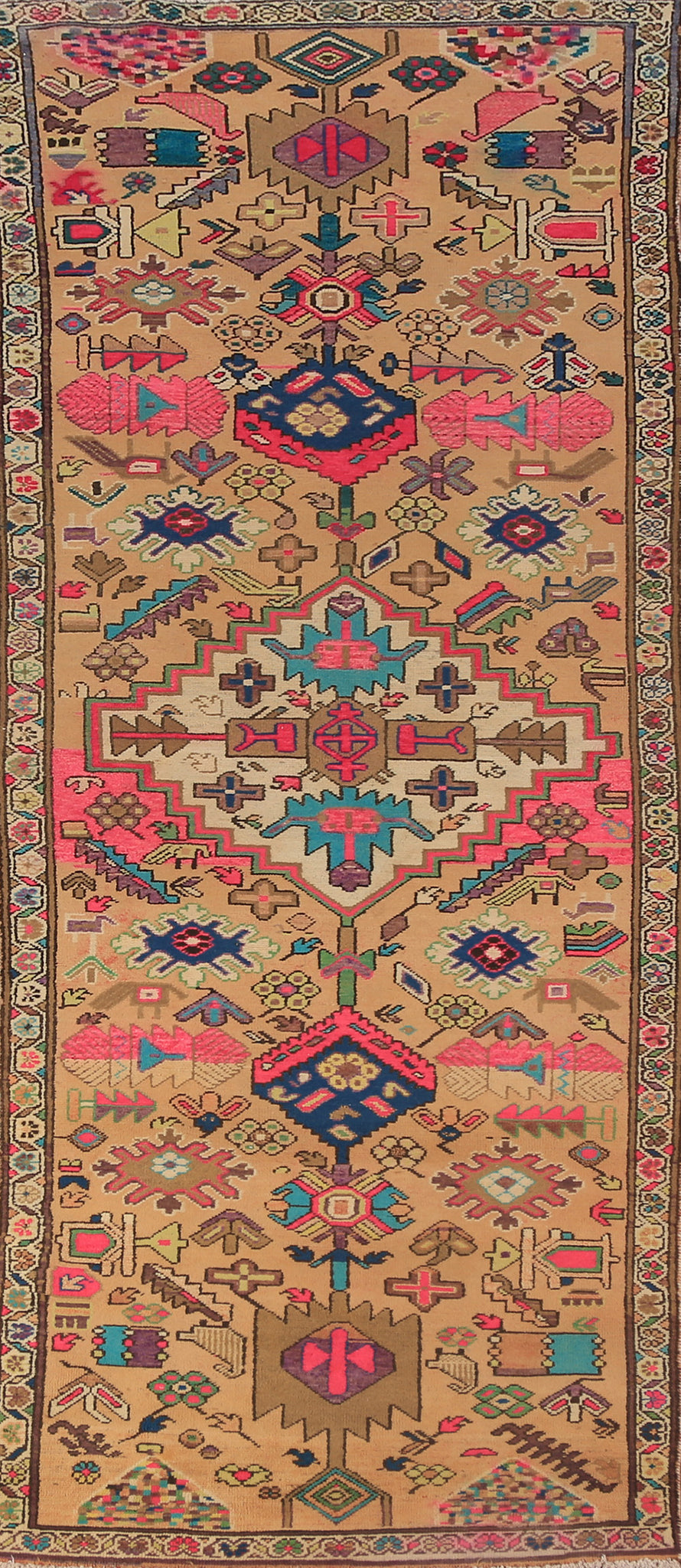 Vintage Geometric Ardebil Persian Runner Rug 4x10