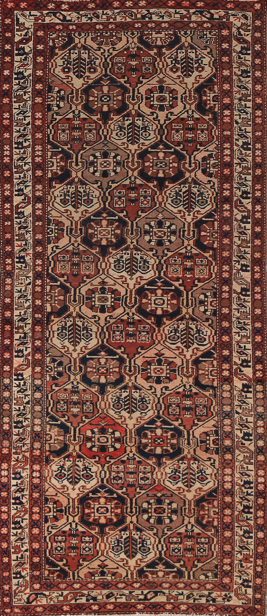 All-Over Geometric Bakhtiari Persian Runner Rug 4x10