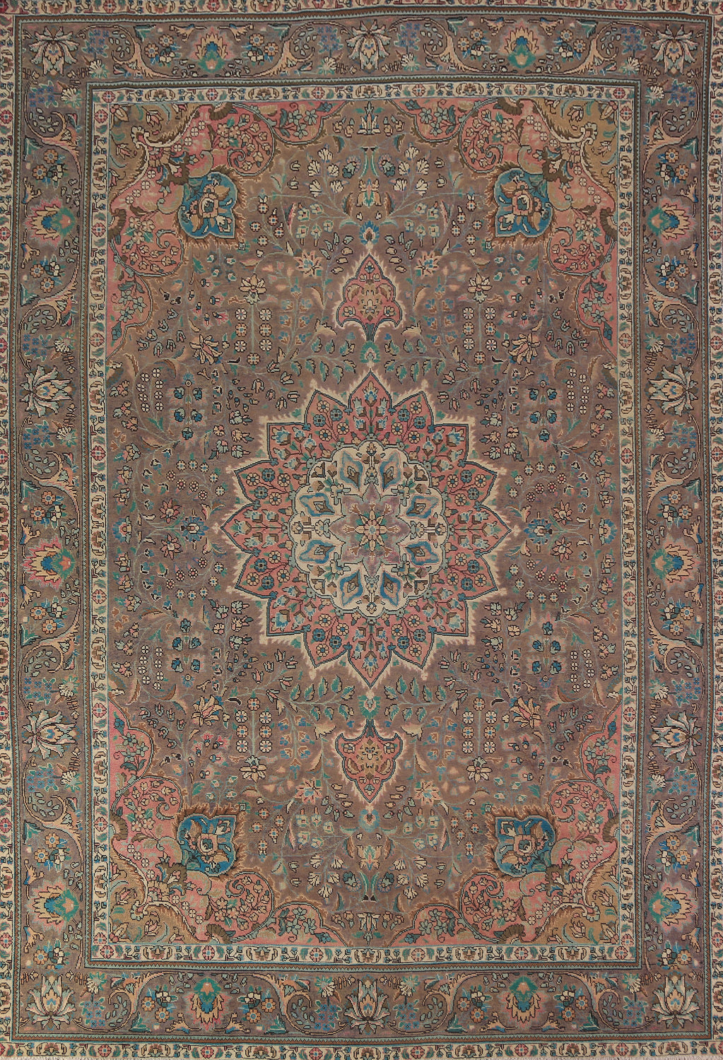 Vintage Brown Floral Tabriz Persian Area Rug 8x12