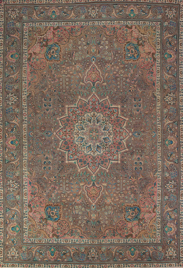 Vintage Brown Floral Tabriz Persian Area Rug 8x12