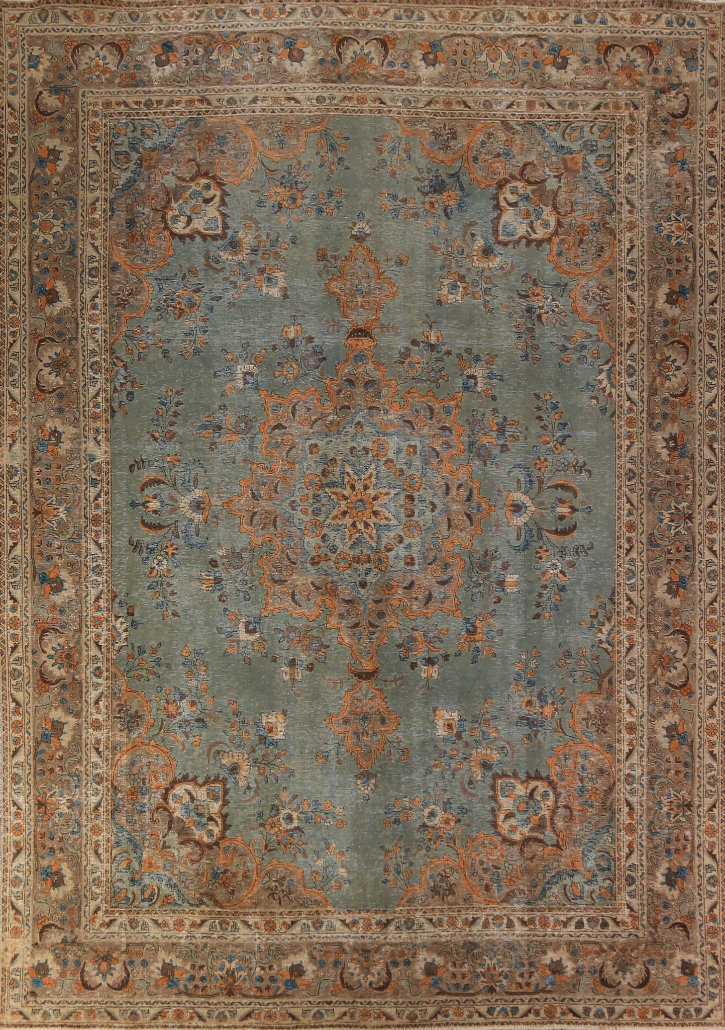 Green Wool Medallion Tabriz Persian Area Rug 10x13