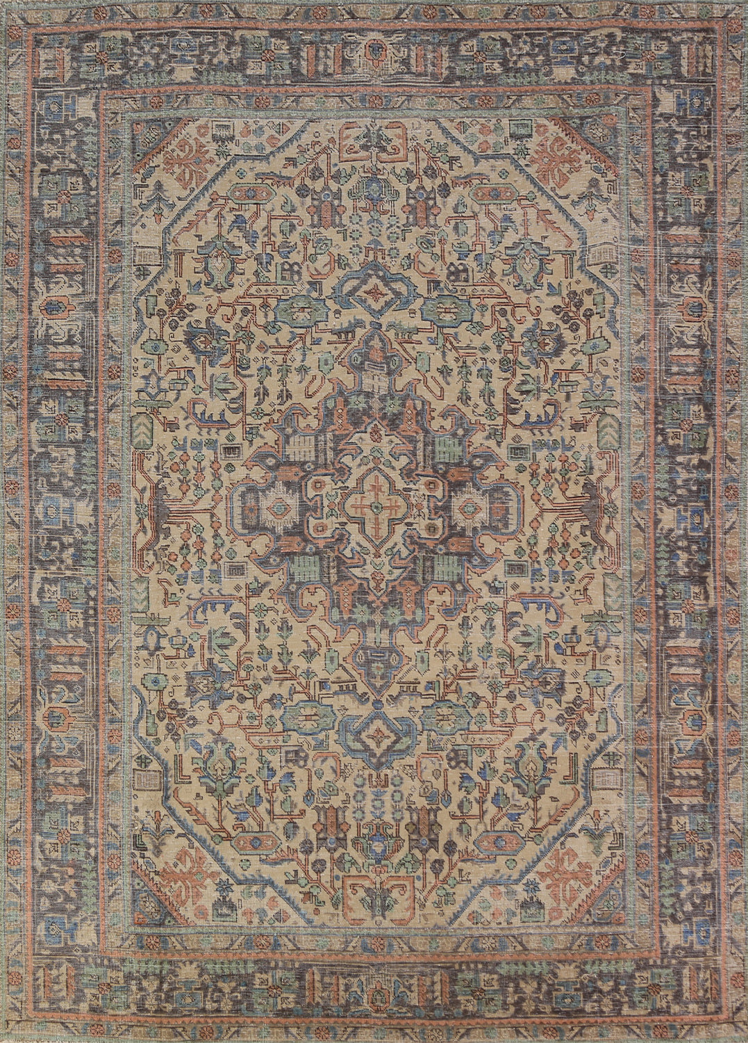Geometric Wool Tabriz Persian Area Rug 7x9