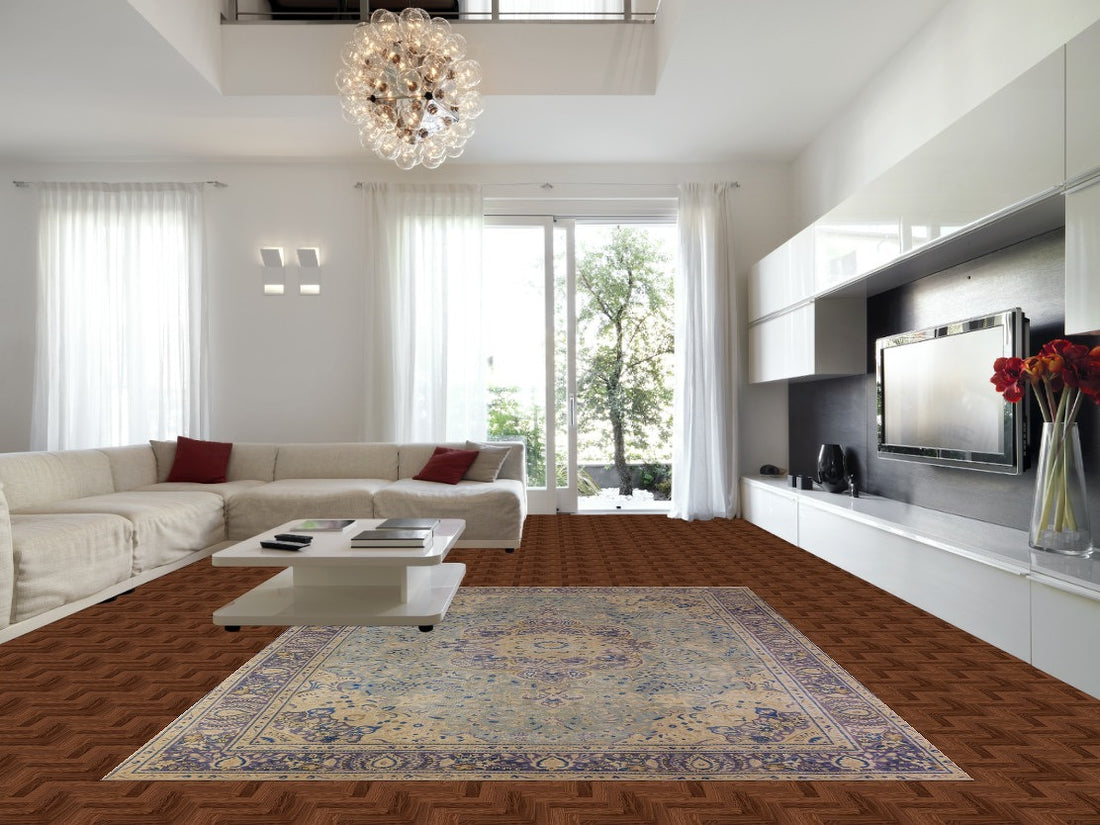 Floral Blue Medallion Tabriz Persian Area Rug 9x12