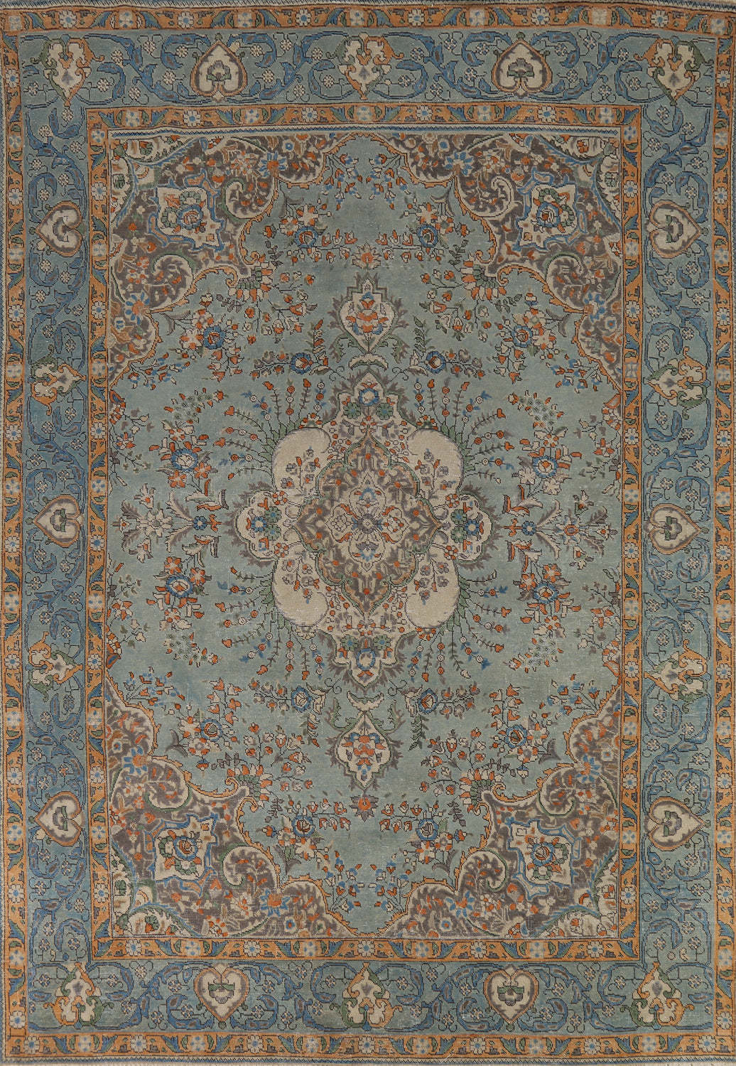 Light Blue Floral Tabriz Persian Area Rug 8x11
