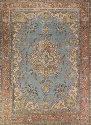 Light Blue Medallion Tabriz Persian Area Rug 9x13