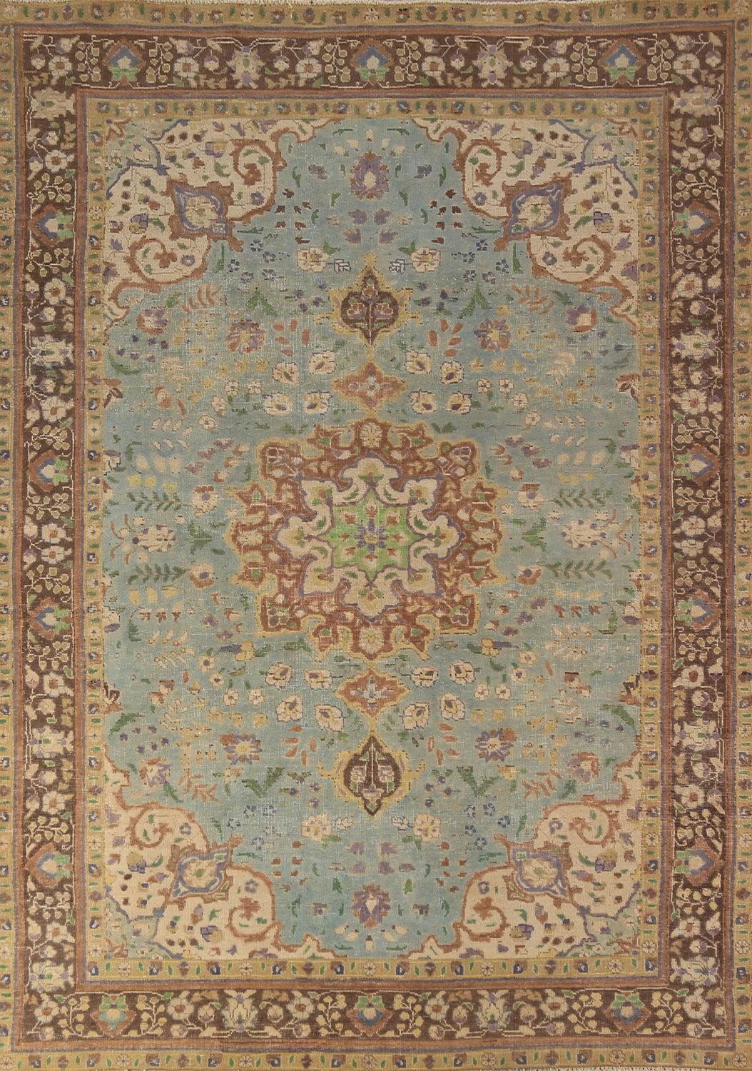 Light Blue Floral Tabriz Persian Area Rug 6x9