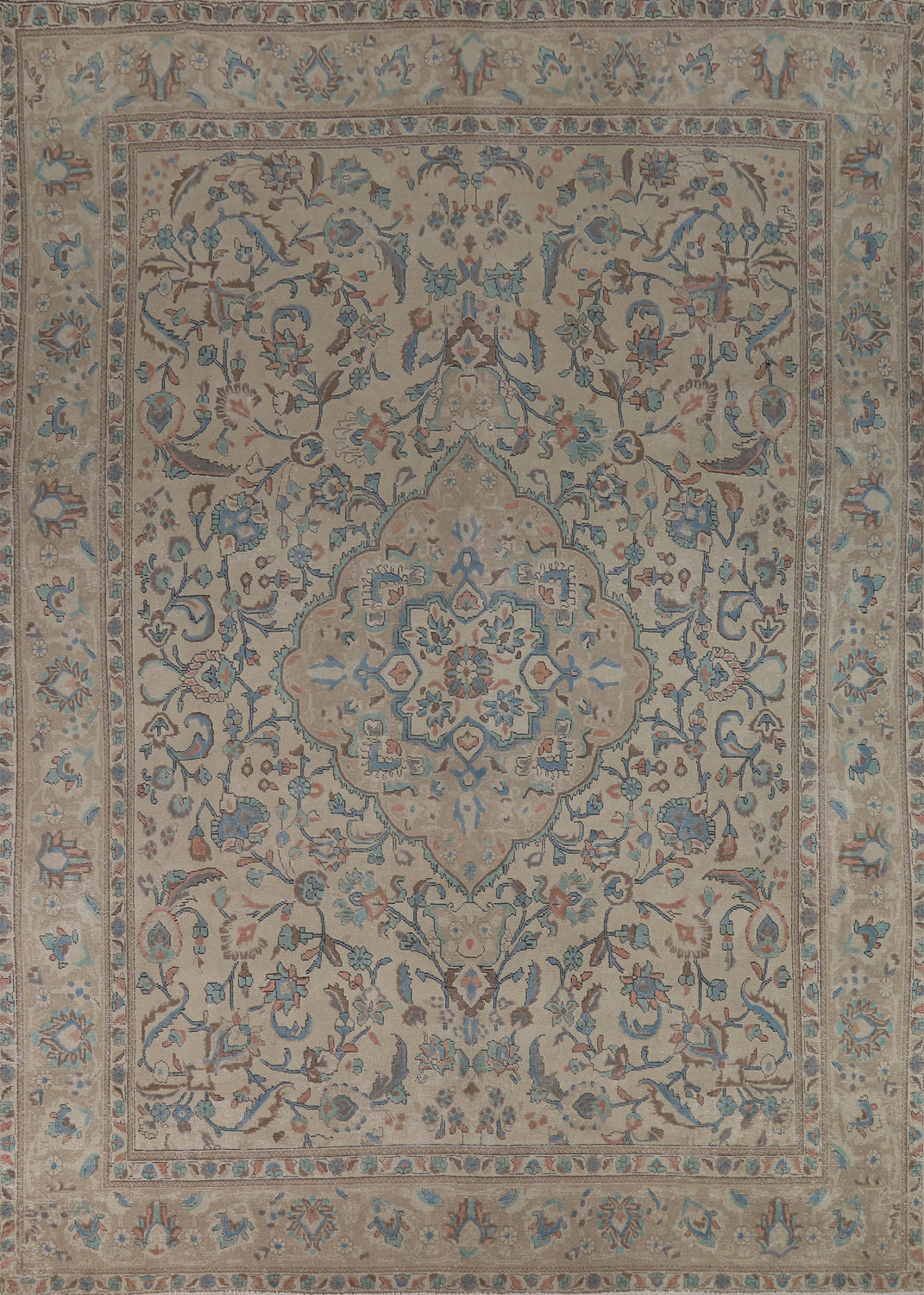 Vintage Floral Wool Tabriz Persian Area Rug 9x12