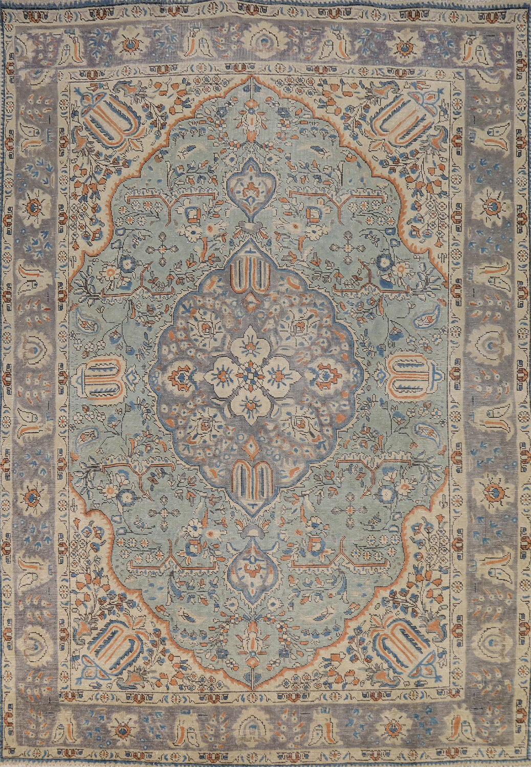 Light Blue Floral Tabriz Persian Area Rug 6x9