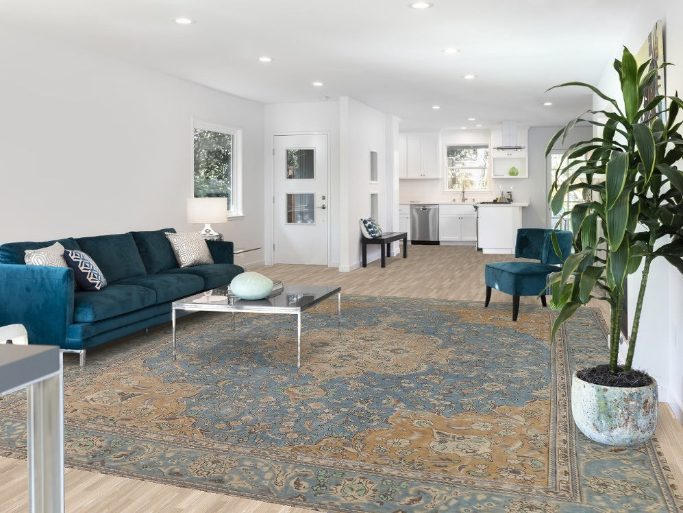 Blue Floral Medallion Tabriz Persian Area Rug 10x13