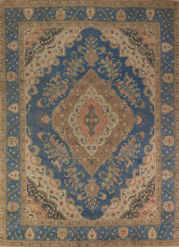 Blue Floral Medallion Tabriz Persian Area Rug 9x13