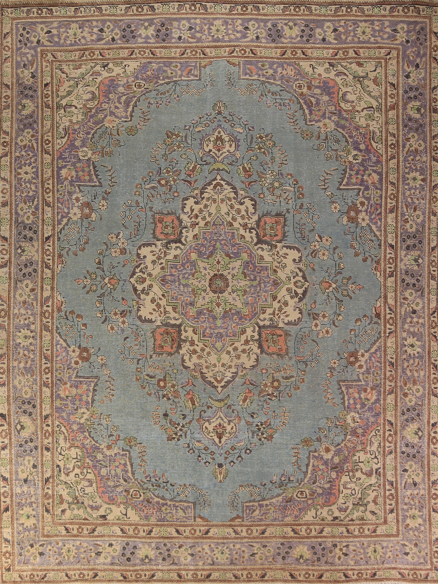 Light Blue Medallion Wool Tabriz Persian Area Rug 10x12