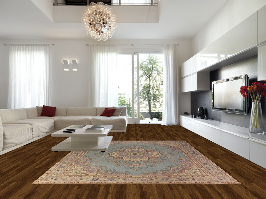 Light Blue Medallion Wool Tabriz Persian Area Rug 10x12
