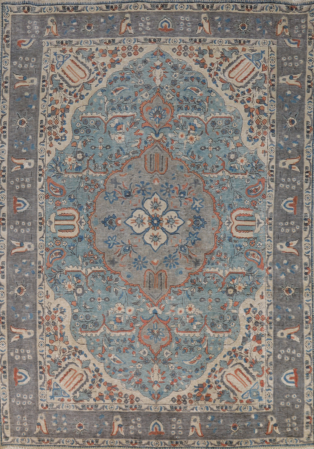 Blue Geometric Tabriz Persian Area Rug 6x9