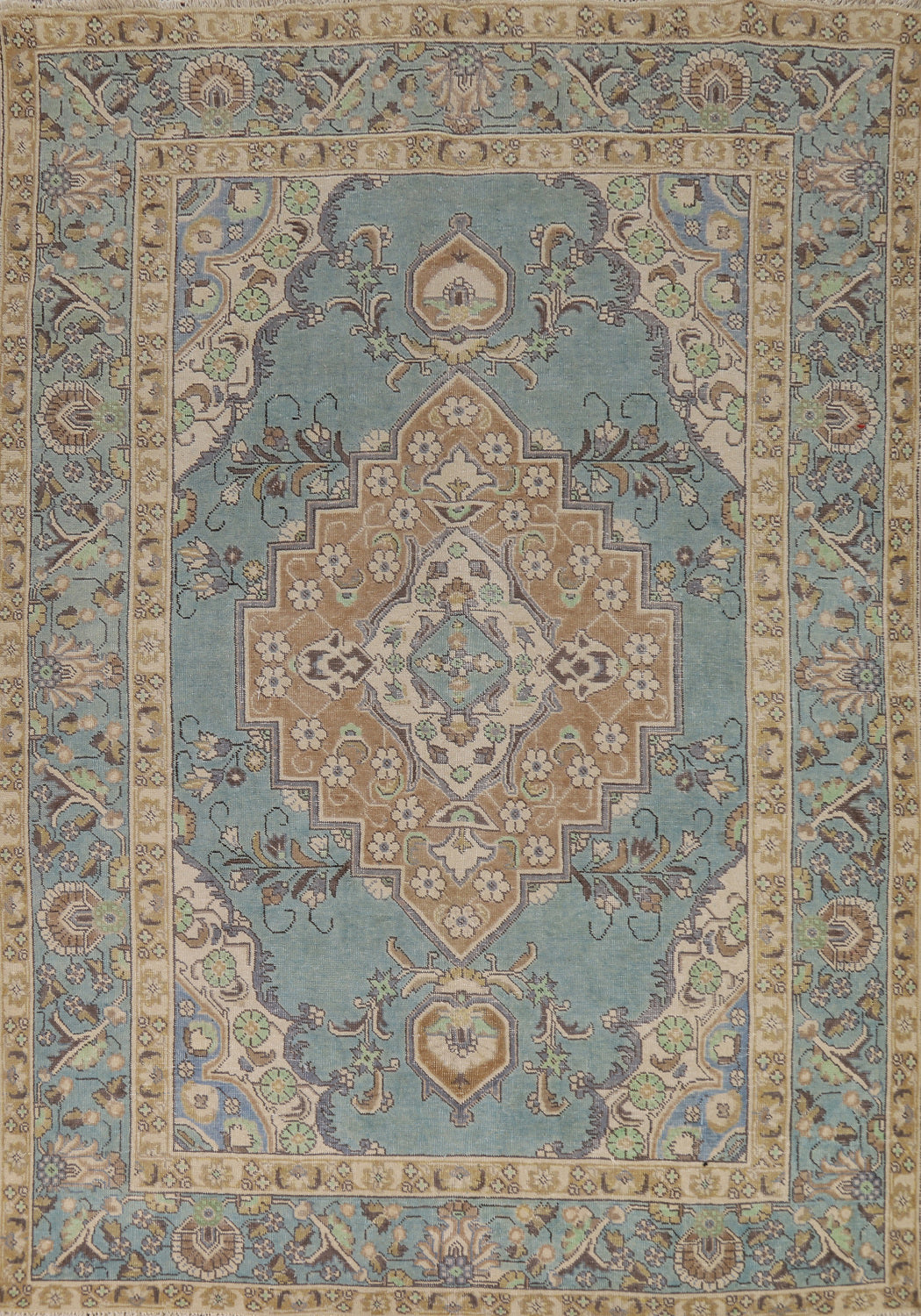 Light Blue Geometric Tabriz Persian Area Rug 7x10