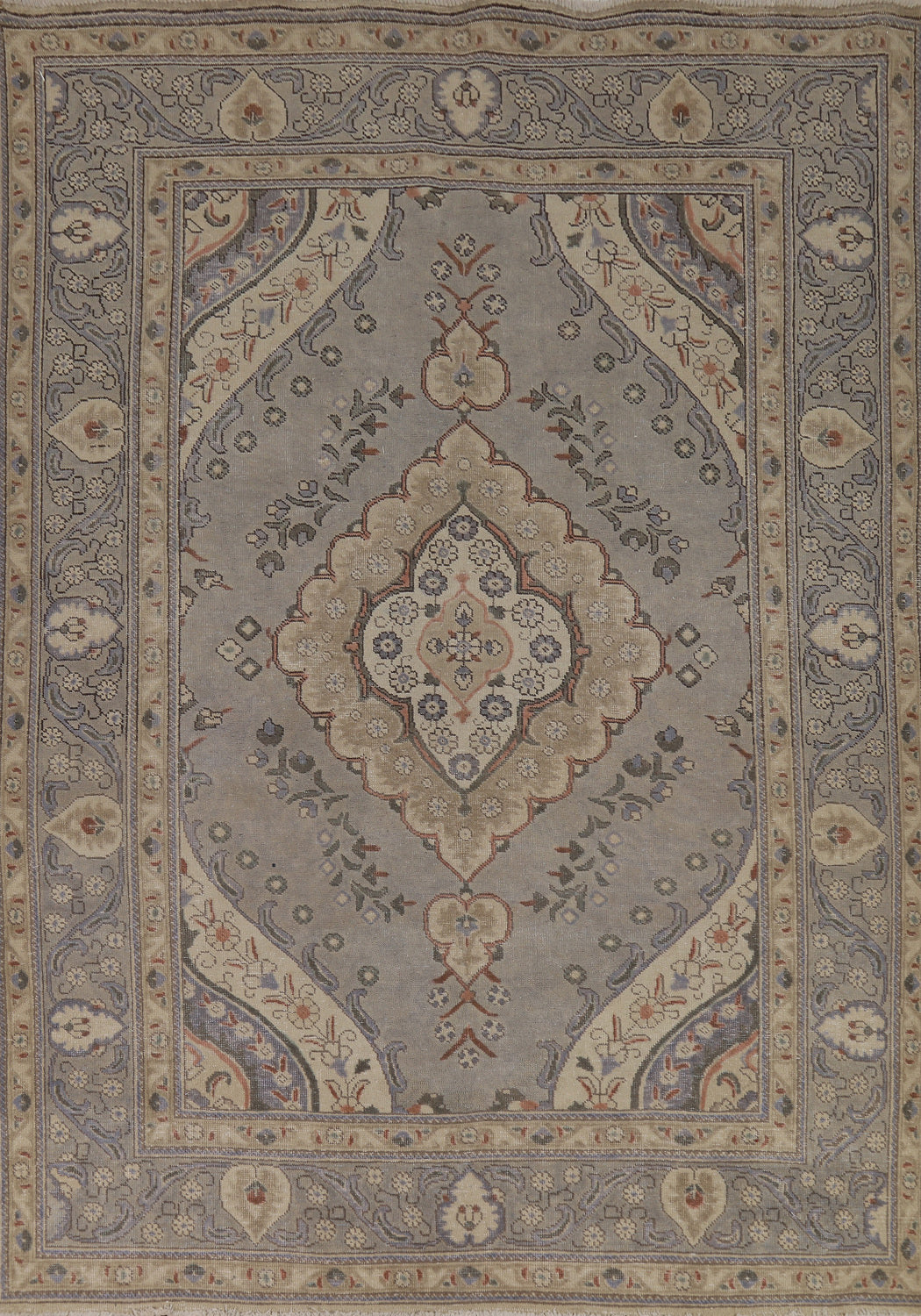 Gray Wool Medallion Tabriz Persian Area Rug 6x9