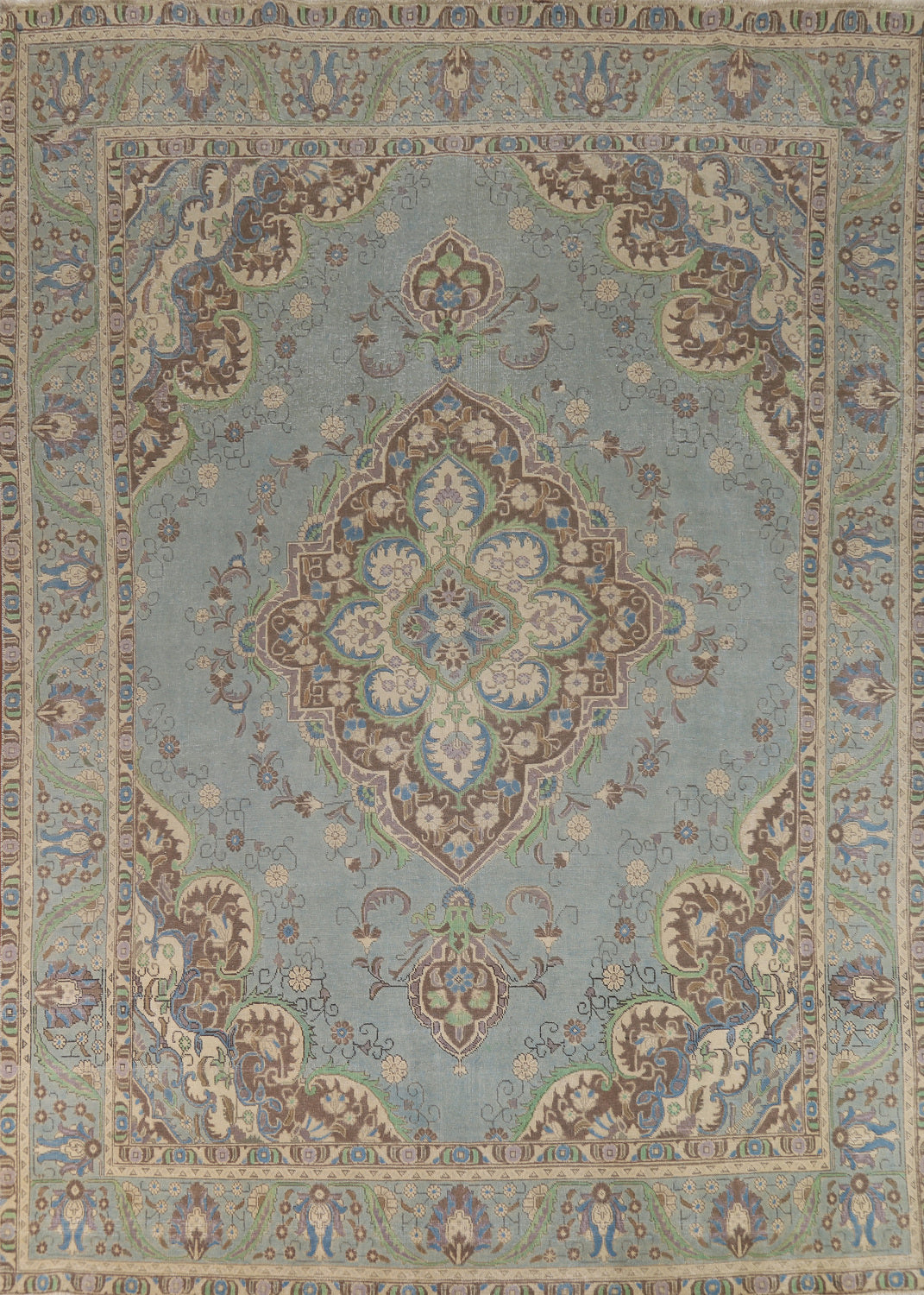 Light Blue Medallion Tabriz Persian Area Rug 10x13