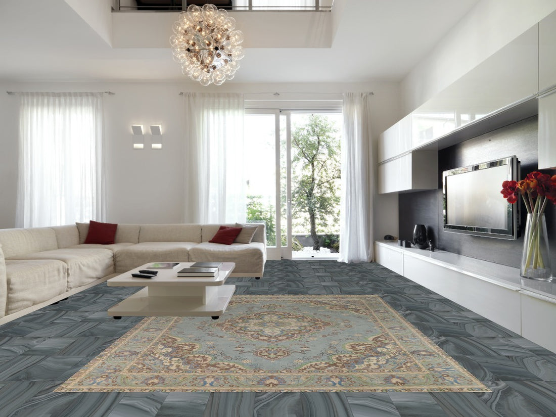 Light Blue Medallion Tabriz Persian Area Rug 10x13