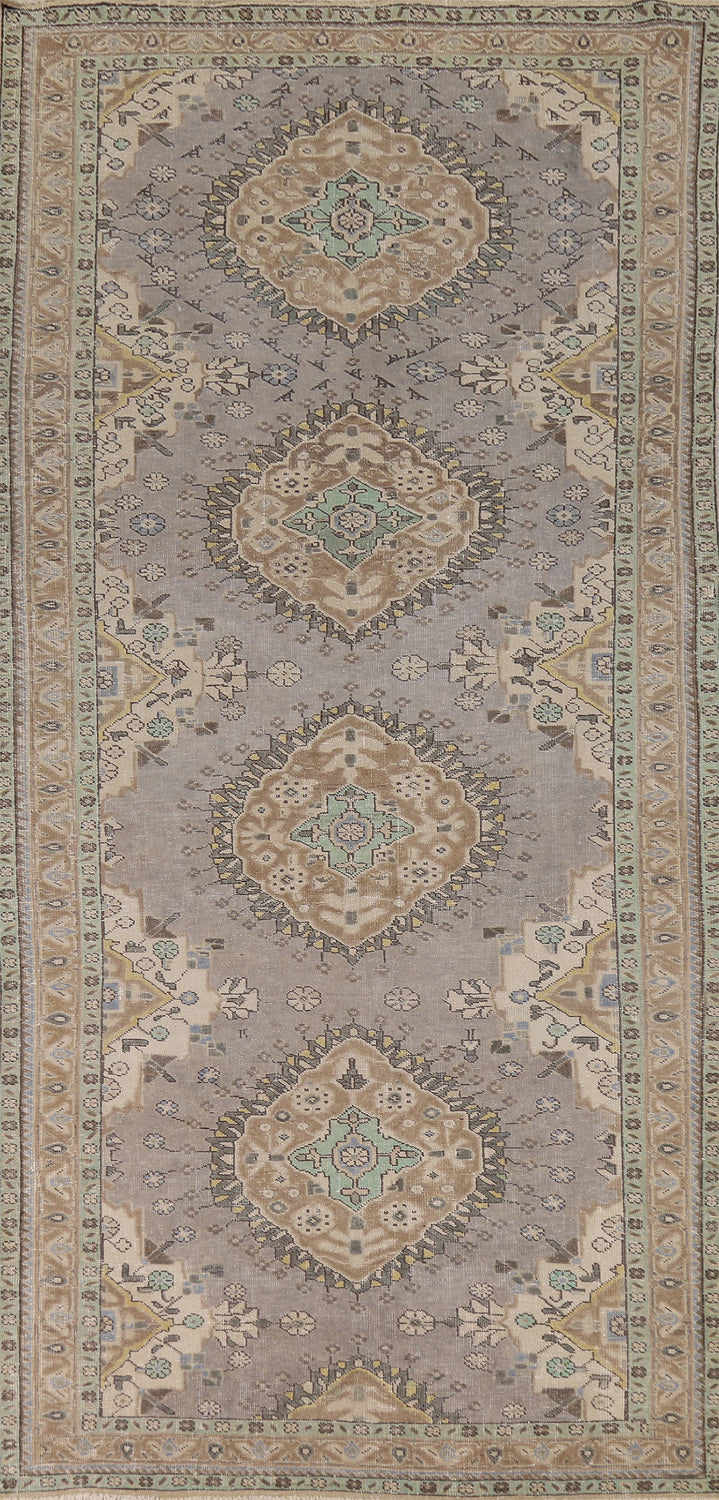 Vintage Gray Geometric Tabriz Persian Rug 5x13