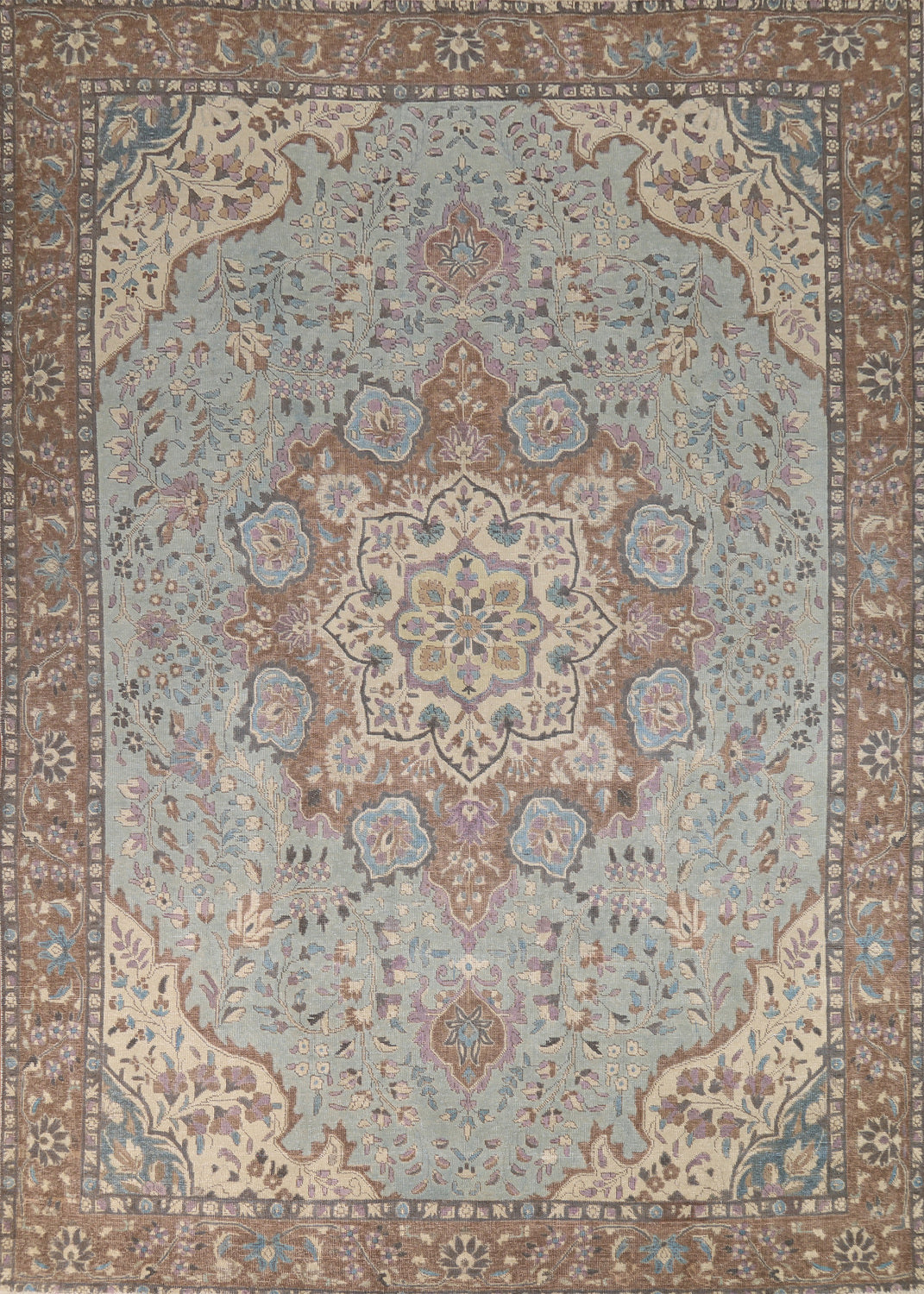 Light Blue Floral Tabriz Persian Area Rug 10x13