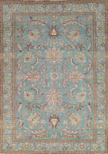All-Over Blue Floral Tabriz Persian Area Rug 7x10
