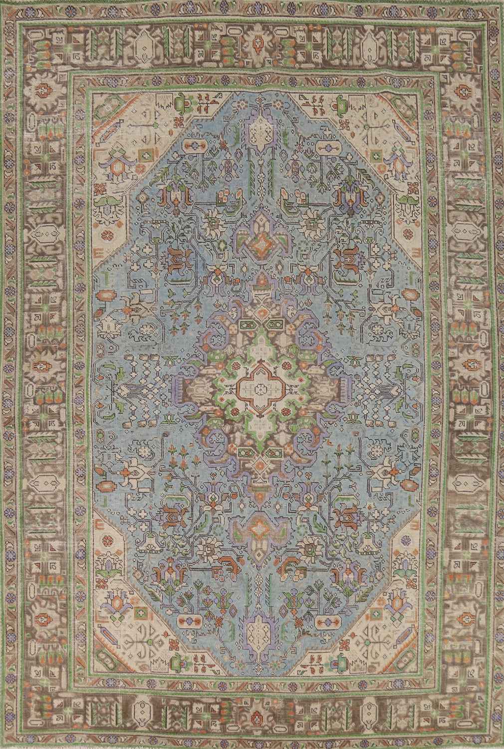 Light Blue Geometric Tabriz Persian Area Rug 7x10