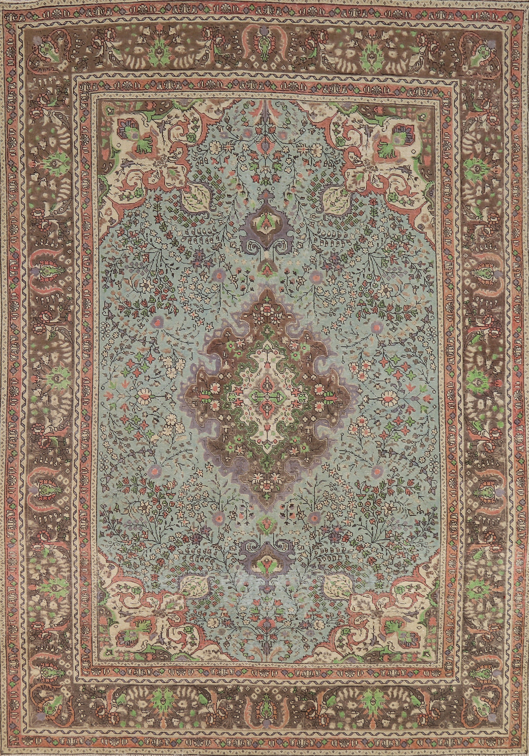Handmade Blue Floral Tabriz Persian Area Rug 7x10