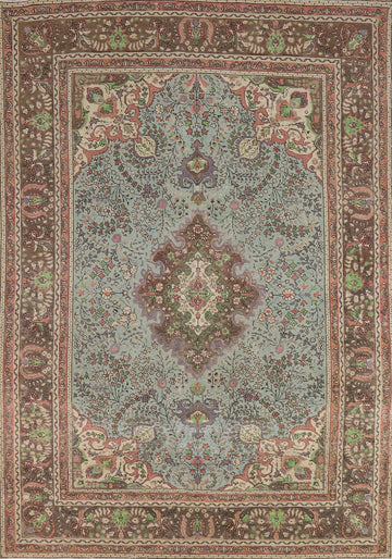 Handmade Blue Floral Tabriz Persian Area Rug 7x10
