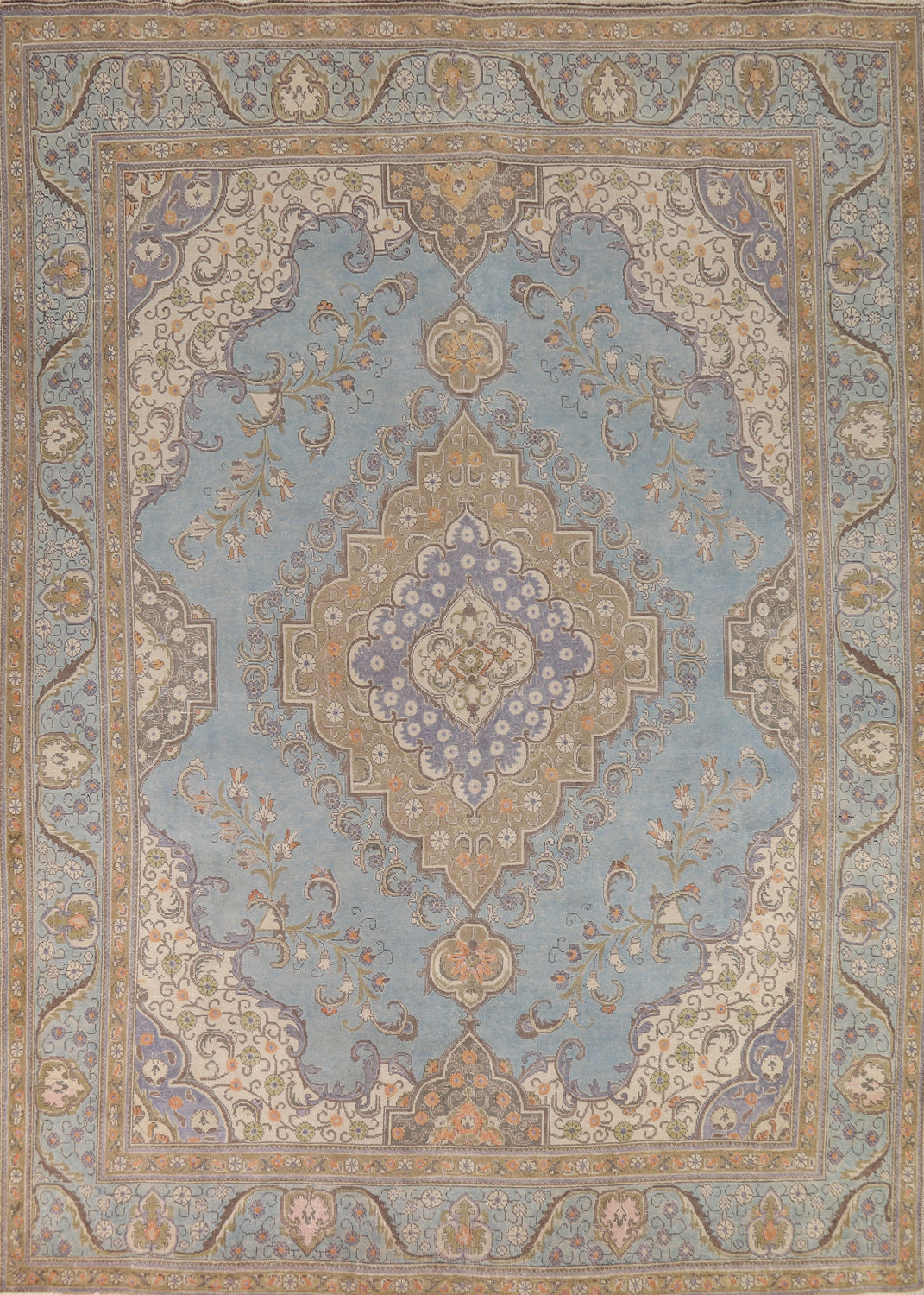 Light Blue Geometric Tabriz Persian Area Rug 10x12