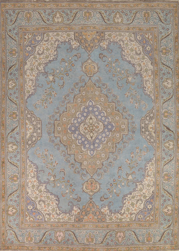 Light Blue Geometric Tabriz Persian Area Rug 10x12