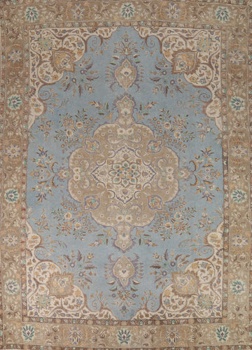 Light Blue Handmade Tabriz Persian Area Rug 10x13