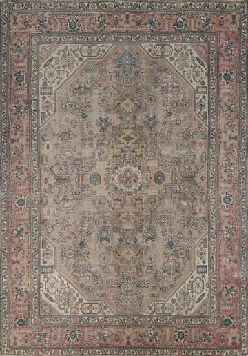 Brown Geometric Tabriz Persian Area Rug 8x11