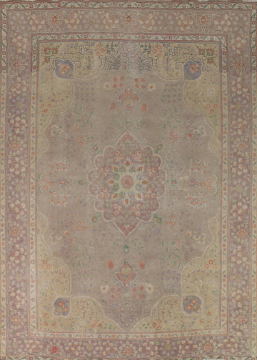 Distressed Wool Brown Tabriz Persian Area Rug 10x13