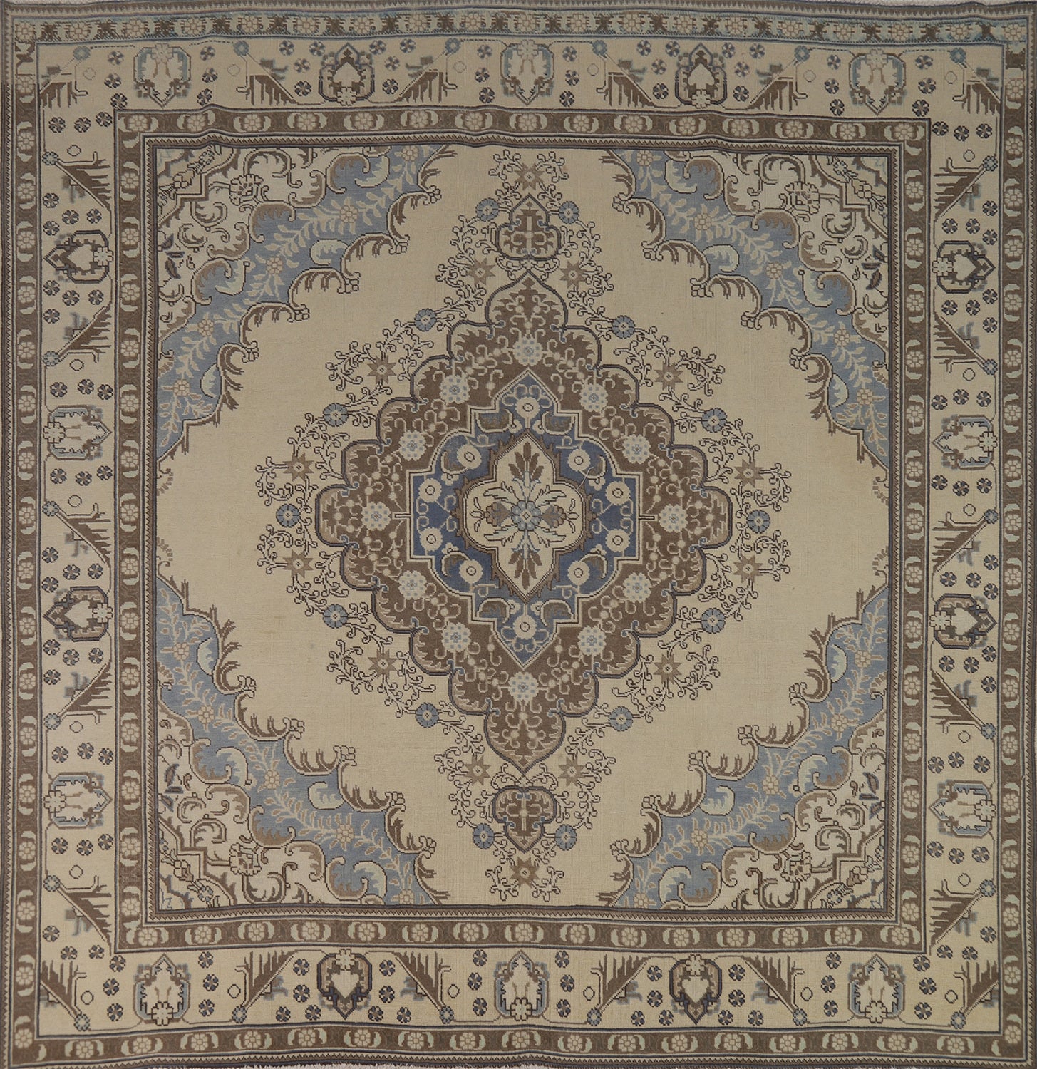 Square Wool Medallion Tabriz Persian Area Rug 9x9