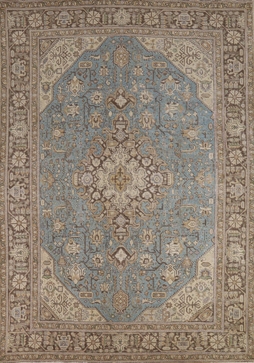 Light Blue Geometric Tabriz Persian Area Rug 7x9