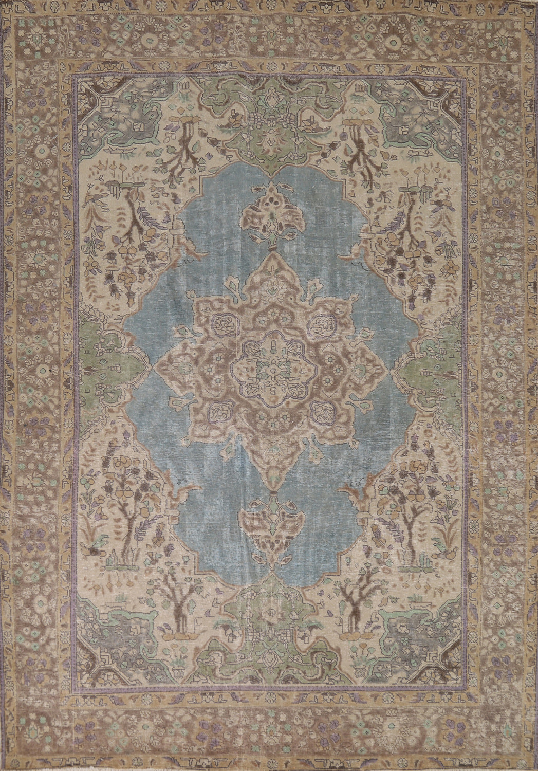 Blue Handmade Tabriz Persian Area Rug 7x9