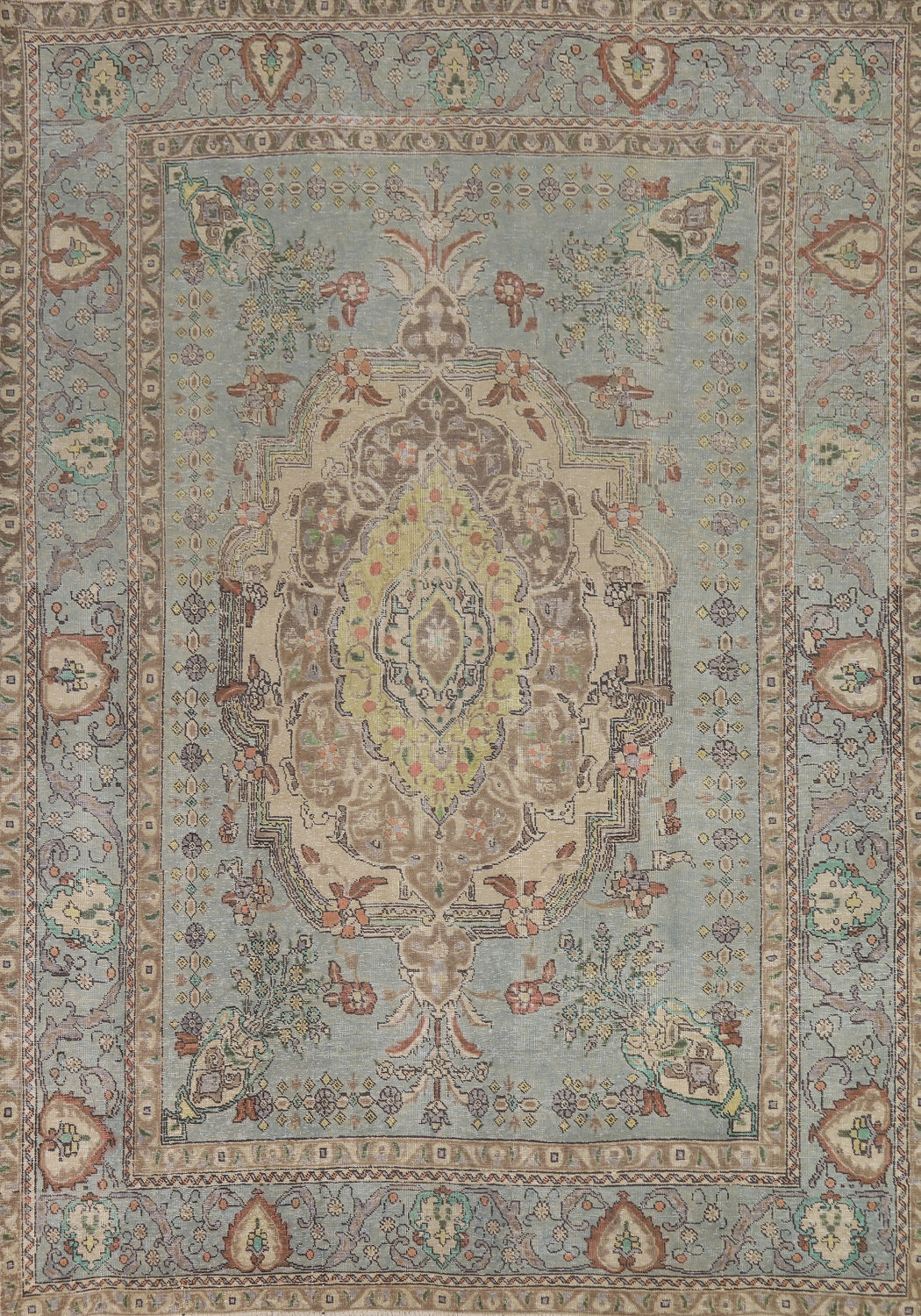 Light Blue Medallion Tabriz Persian Area Rug 8x11