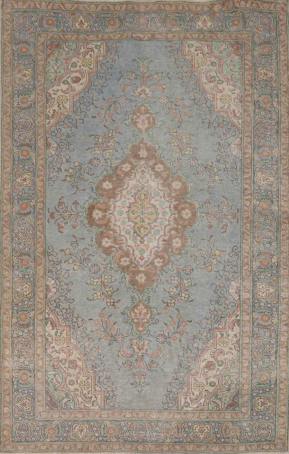 Light Blue Geometric Tabriz Persian Area Rug 6x9