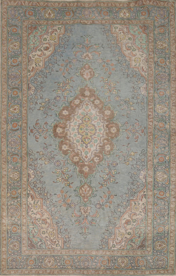 Light Blue Geometric Tabriz Persian Area Rug 6x9