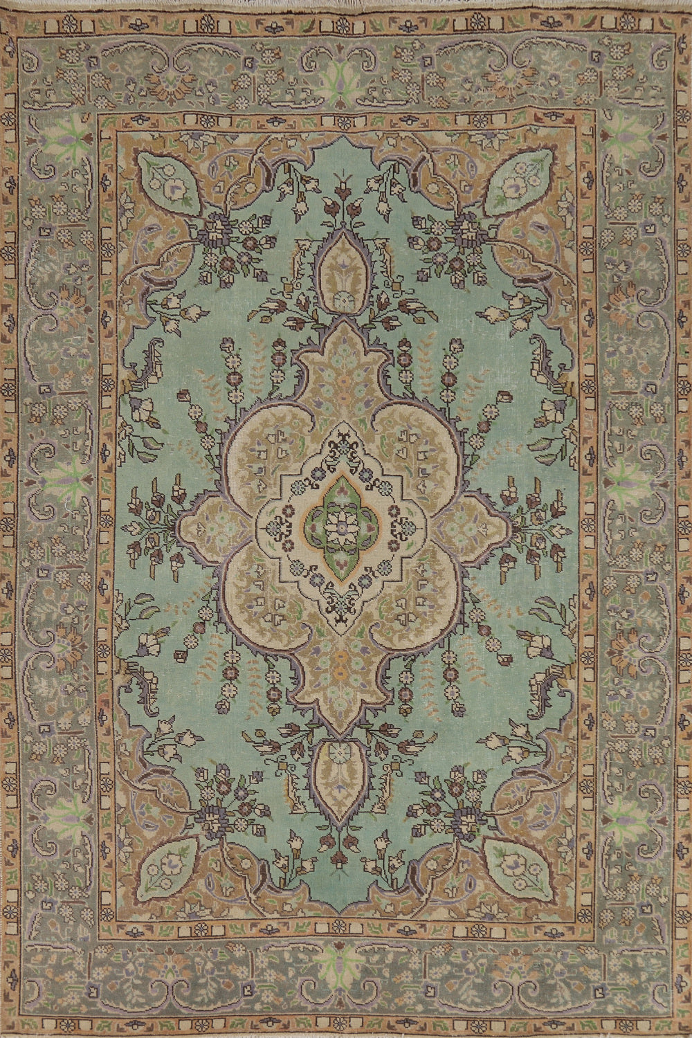 Aqua Green Medallion Tabriz Persian Area Rug 6x9