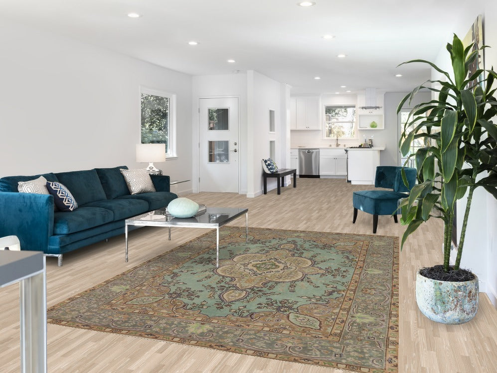 Aqua Green Medallion Tabriz Persian Area Rug 6x9