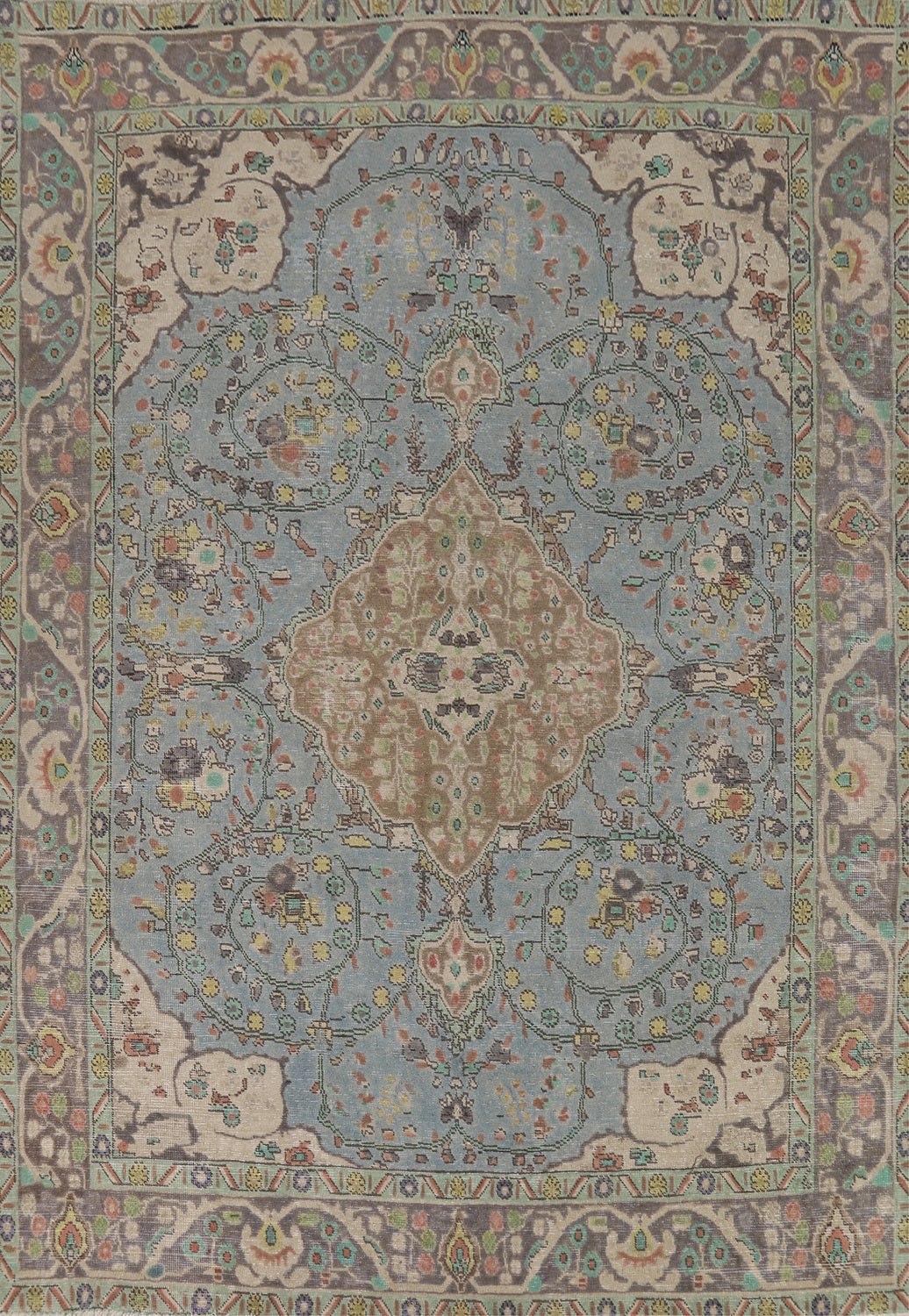 Light Blue Floral Tabriz Persian Area Rug 7x9